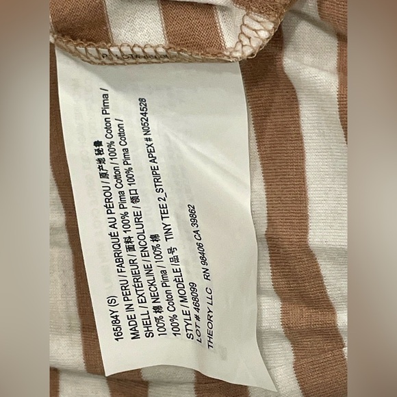 NWOT Theory Camel/white Striped Pima Short Sleeve Tee szS - Picture 11 of 11